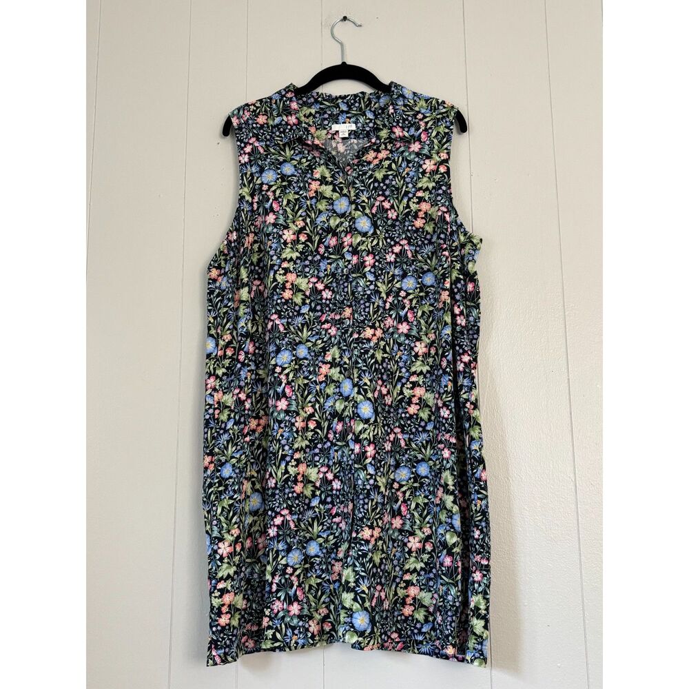 J Jill XL Petite Floral Pattern Black Sleeveless Rayon Vacation Casual Dress